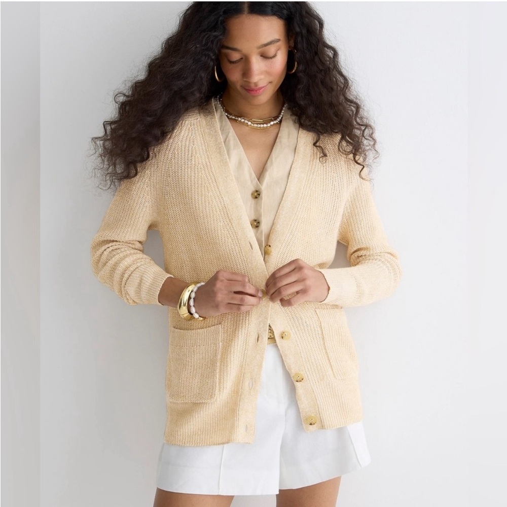 J Crew • Ivory Relaxed Cotton Linen Blend Cardigan Sweater Size Medium